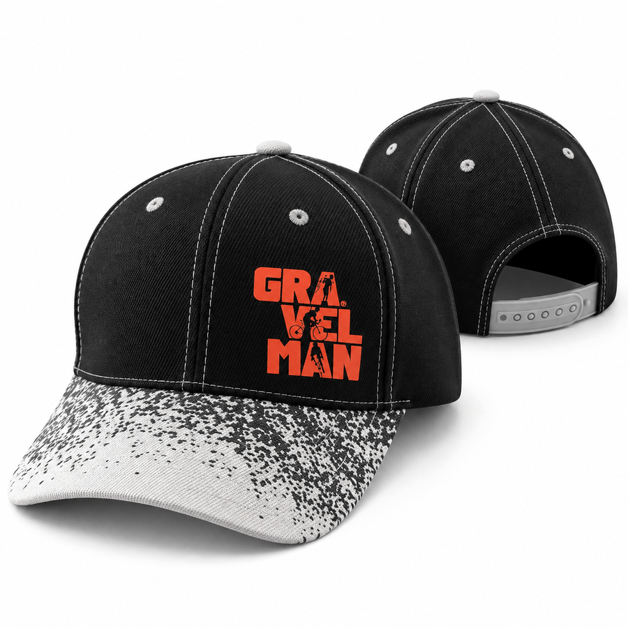Casquette Noire Visière Mouchetée GravelMan Logo Orange