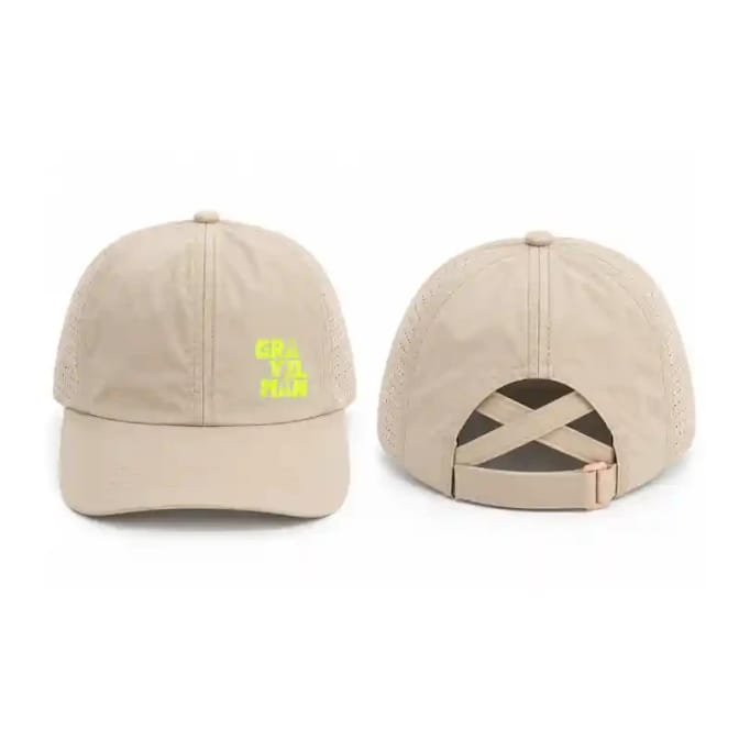 Casquette Beige Dos Croisé GravelMan Logo Vert Fluo