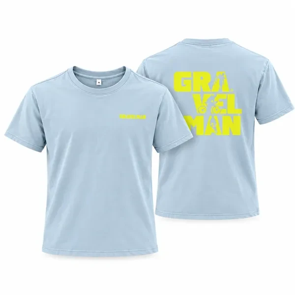 T-shirt Bleu Ciel GravelMan Logo Jaune Fluo