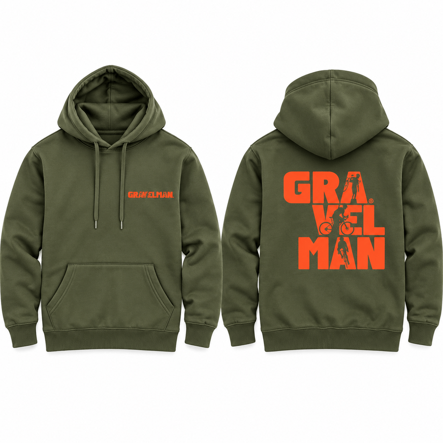 Hoodie Kaki GravelMan Logo Orange