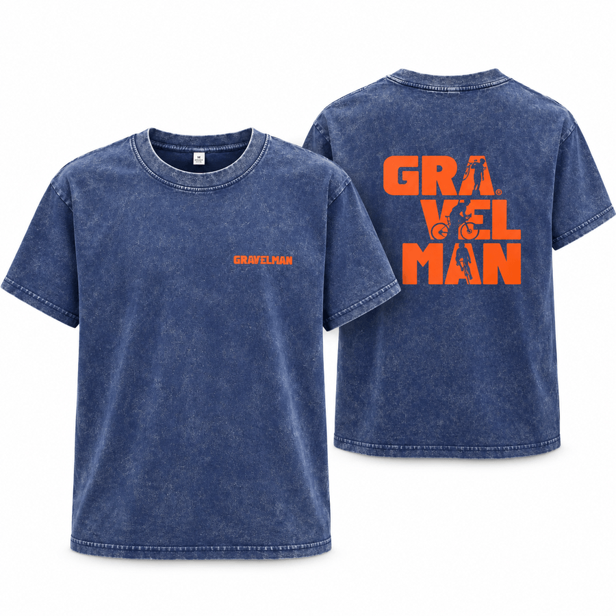 T-shirt Bleu Denim GravelMan Logo Orange