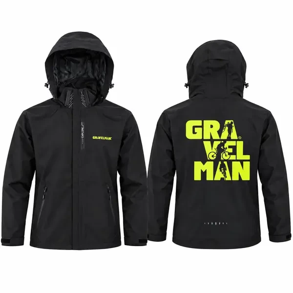 Veste Noire à Capuche GravelMan Logo Jaune Fluo