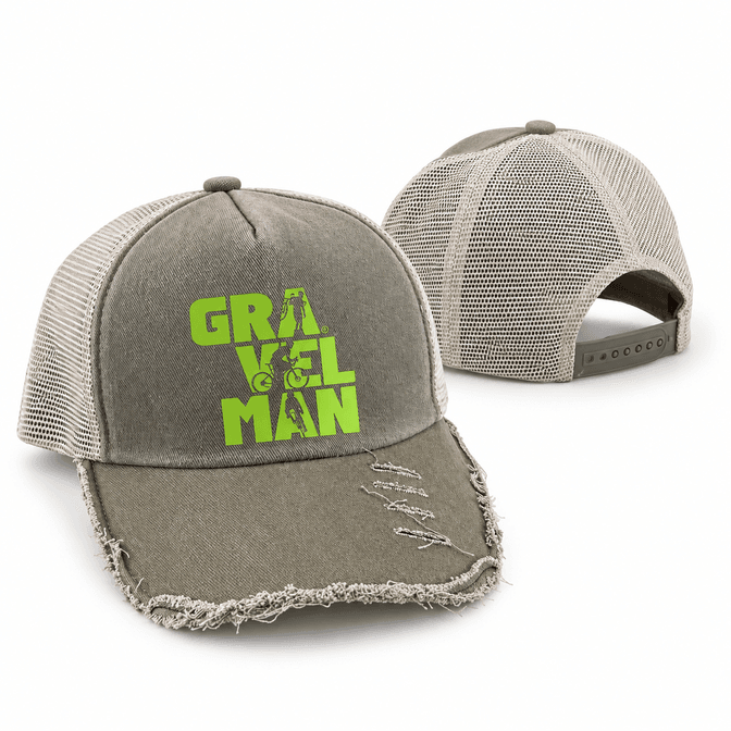 Casquette Trucker Olive Vintage GravelMan Logo Vert Fluo