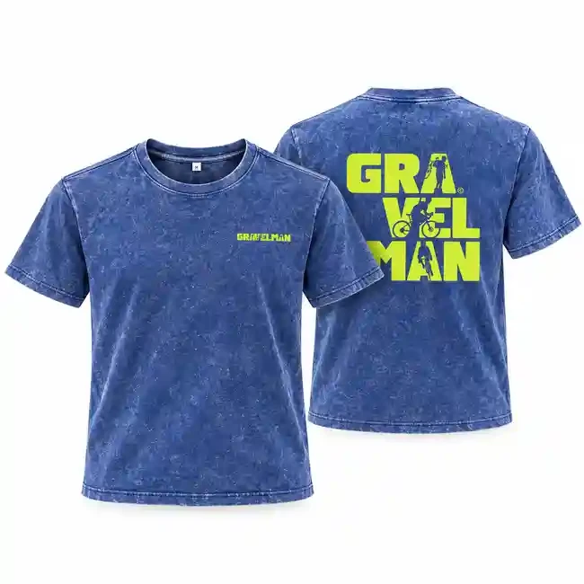 T-shirt Bleu Loose GravelMan Logo Jaune Fluo