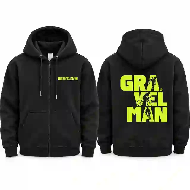 Gilet Zippé Noir GravelMan Logo Jaune Fluo
