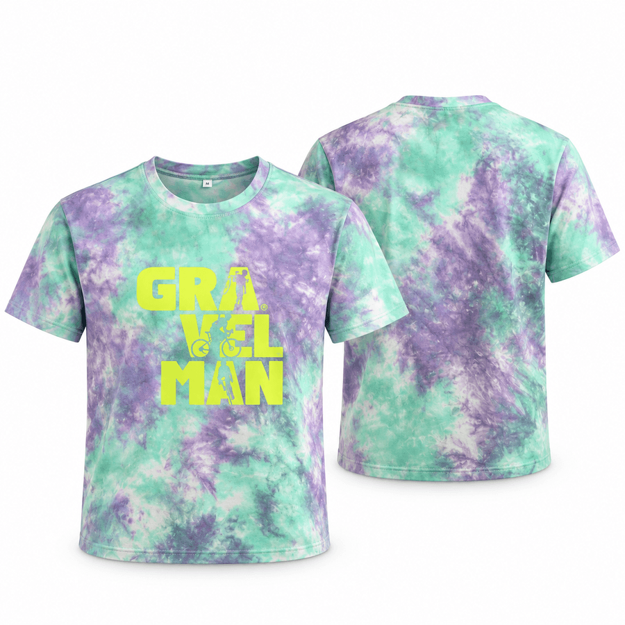 T-shirt Tie and Dye Menthe Lilas GravelMan Logo Jaune Fluo