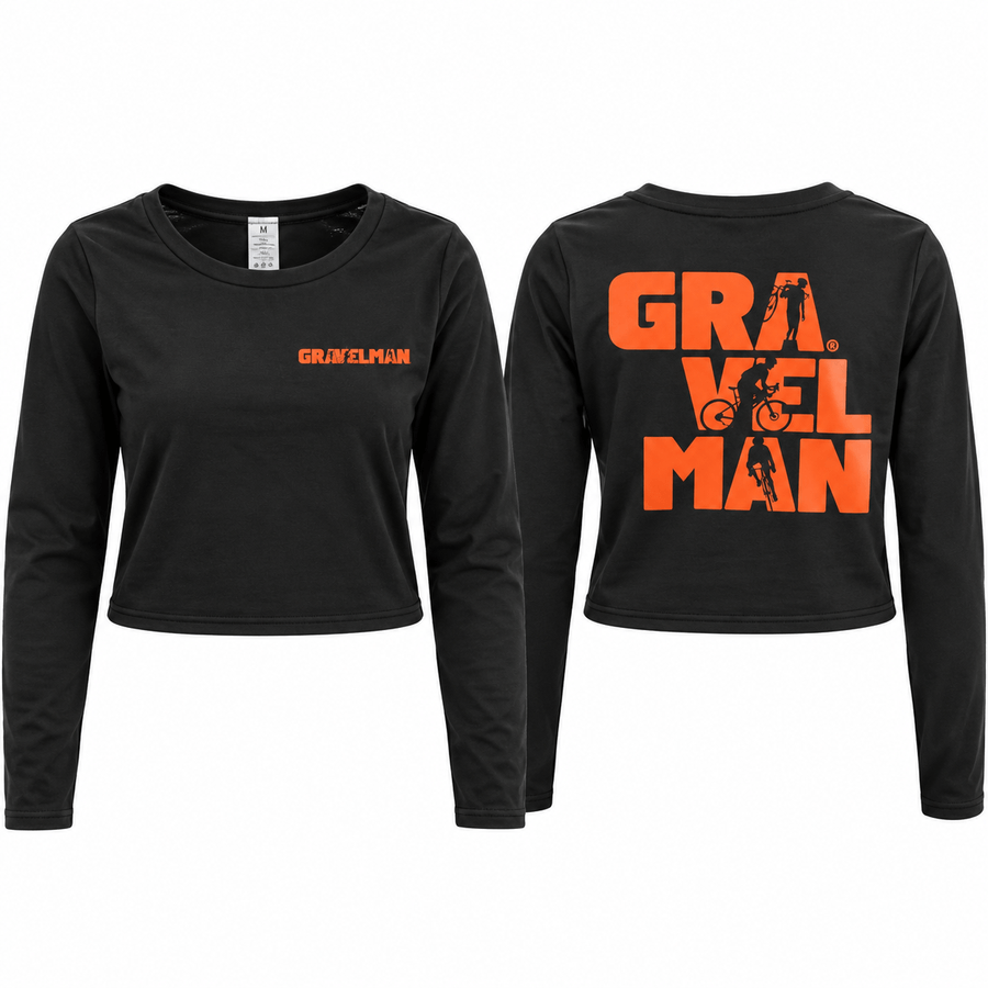 Crop Top Manches Longues Femme Noir GravelMan Logo Orange