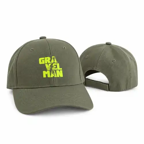 Casquette Kaki 6 Panneaux GravelMan Logo Jaune Fluo