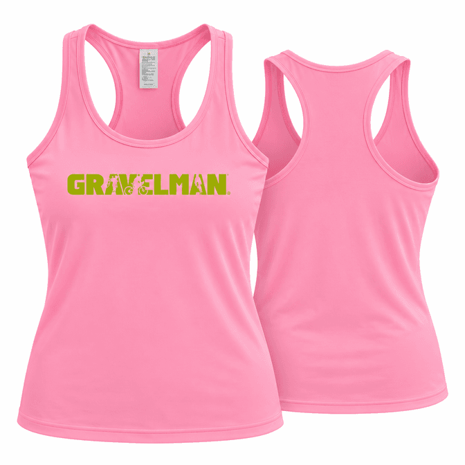 Débardeur Dos Nageur Femme Rose GravelMan Logo Vert Fluo