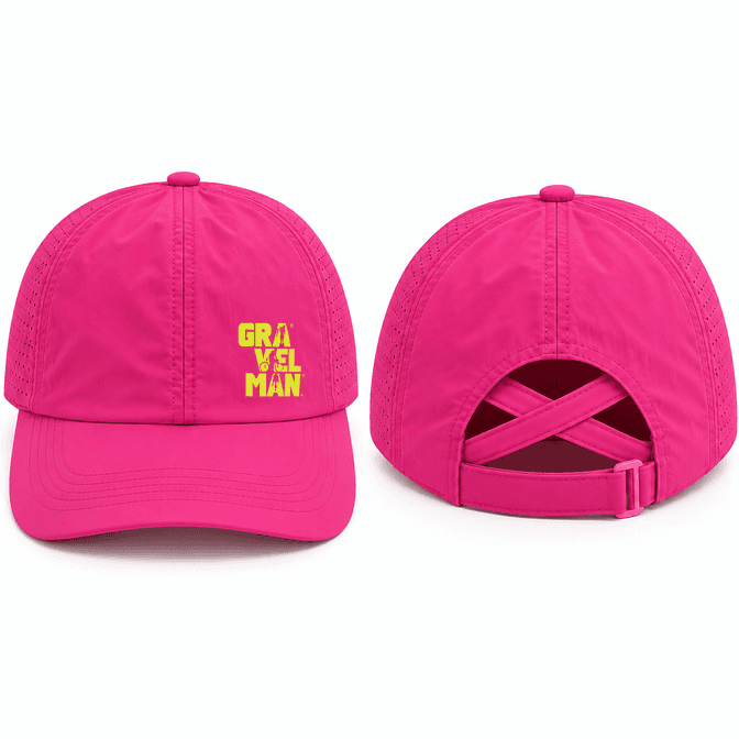 Casquette Rose Dos Croisé GravelMan Logo Vert Fluo