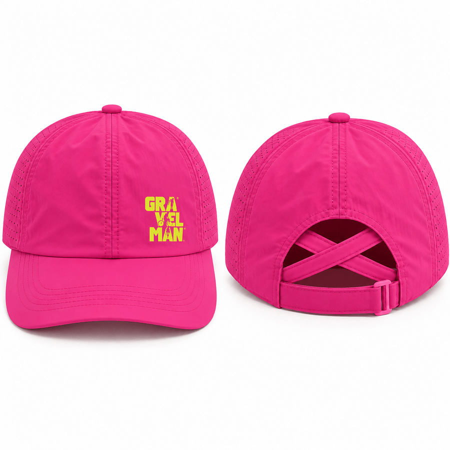 Casquette Rose Dos Croisé GravelMan Logo Vert Fluo