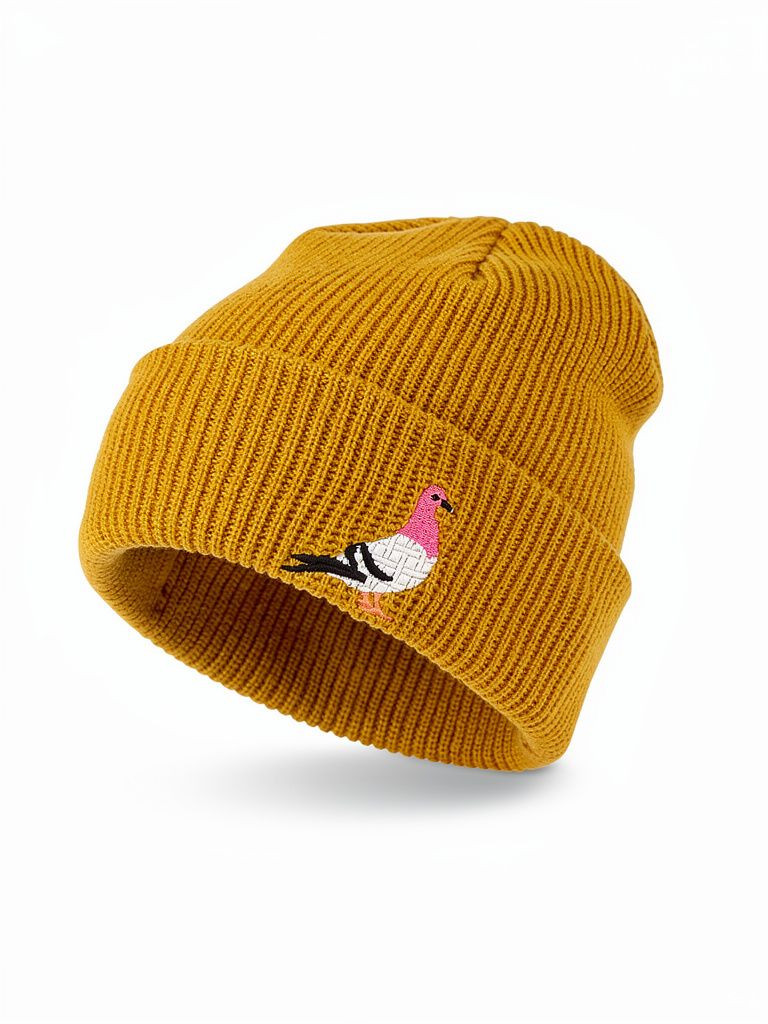 Bonnet Moutarde Pigeon Brodé