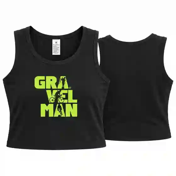 Crop Top Femme Noir GravelMan Logo Vert Fluo