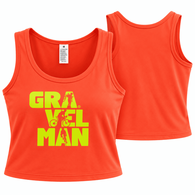 Crop Top Femme Orange GravelMan Logo Jaune Fluo